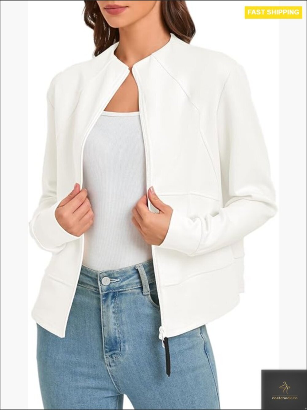 Zip Up Cropped Cardigan Jacket Lightweight Pockets